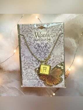 💛VTG Sherri Ohler ‘Words to Live By' Gold-Tone Initial H Pendant Necklace/NIP
